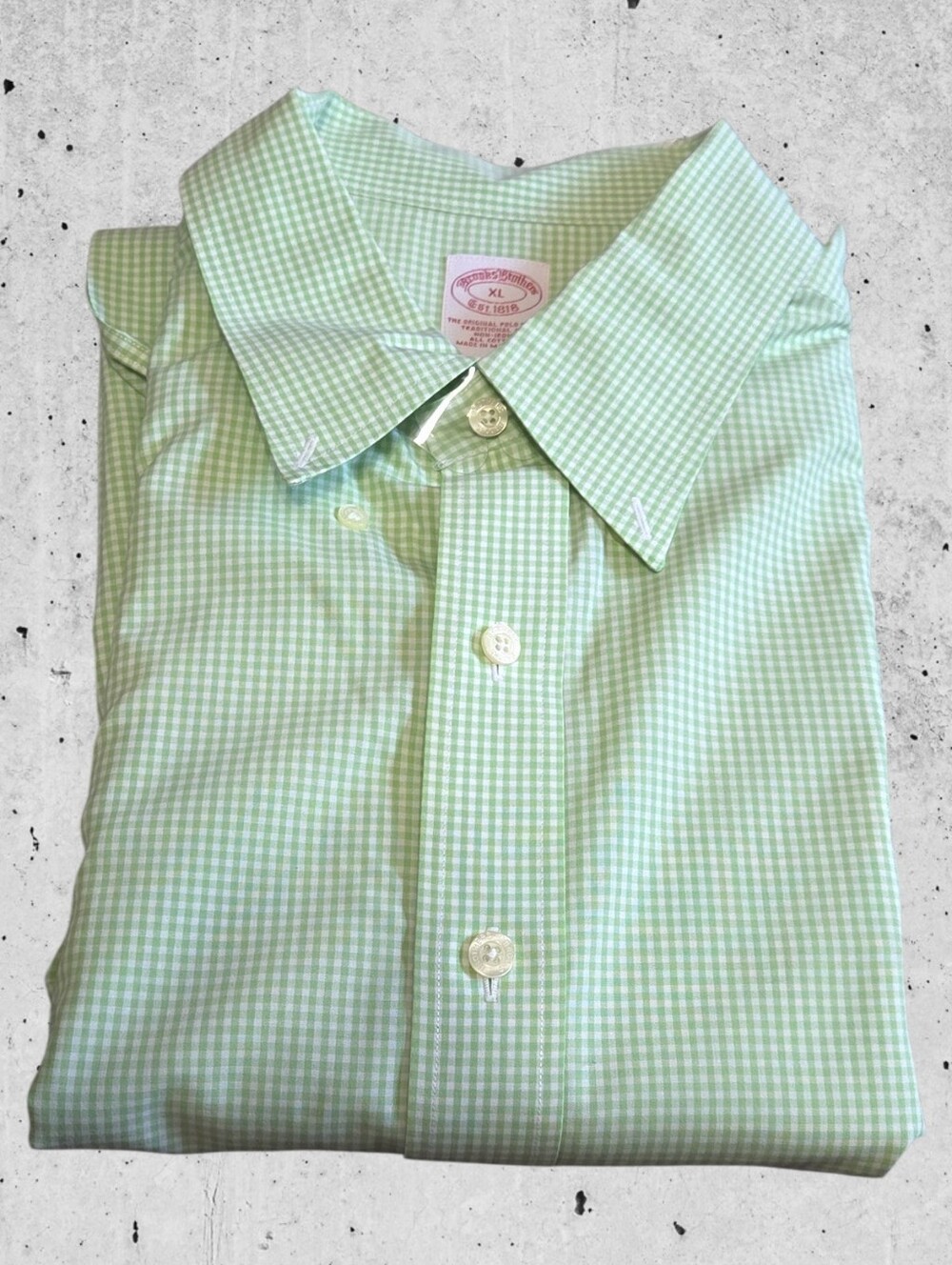 Brooks Brothers Men's XL Dress Shirt Mint Green Gingham Plaid Long Sleeve EUC